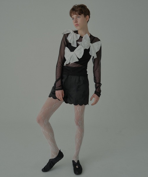 HONEY MI HONEY（ハニーミーハニー） tシャツ taffeta ribbon sheer