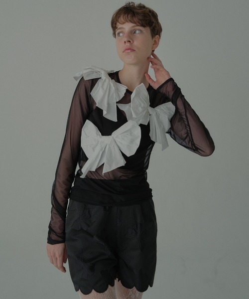 HONEY MI HONEY（ハニーミーハニー） tシャツ taffeta ribbon sheer