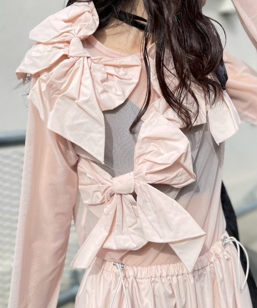 HONEY MI HONEY（ハニーミーハニー） tシャツ taffeta ribbon sheer