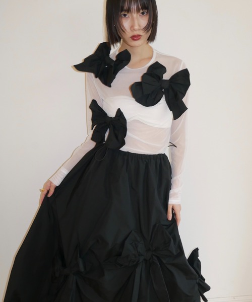 HONEY MI HONEY（ハニーミーハニー） tシャツ taffeta ribbon sheer