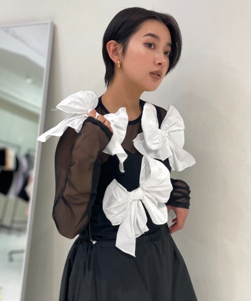 HONEY MI HONEY（ハニーミーハニー） tシャツ taffeta ribbon sheer