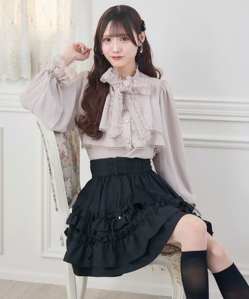 【美品】　RAW FUDGE ティアード切替えブラウス シアー フリル　ブラック クチュールバイロジータ ブラウス シャツ 2段ティアードブラウス