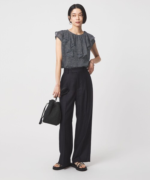 eLLa selectshop アシメフリル フレンチスリーブブラウス ブラック green label relaxing（グリーンレーベルリラクシング） ブラウス