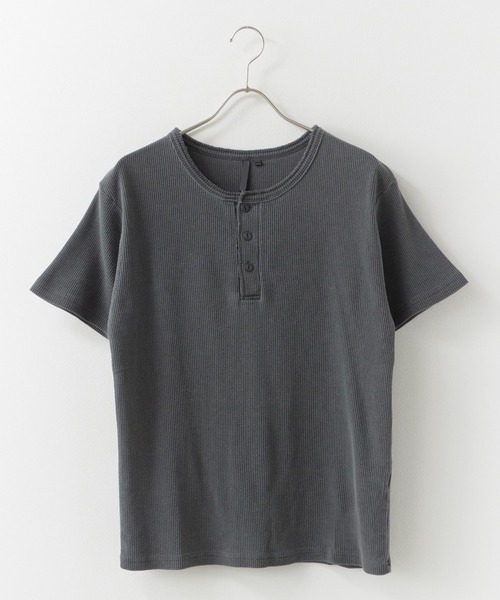 ROOP TOKYO ヘンリーネック tシャツ ピグメント加工ワッフルジャスト