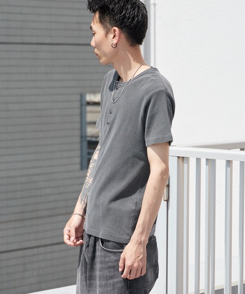 ROOP TOKYO ヘンリーネック tシャツ ピグメント加工ワッフルジャスト