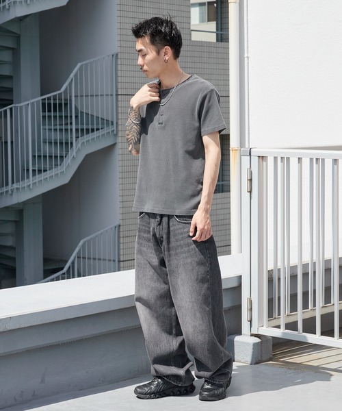 ROOP TOKYO ヘンリーネック tシャツ ピグメント加工ワッフルジャスト