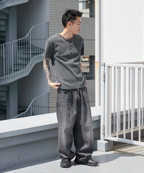 ROOP TOKYO ヘンリーネック tシャツ ピグメント加工ワッフルジャスト