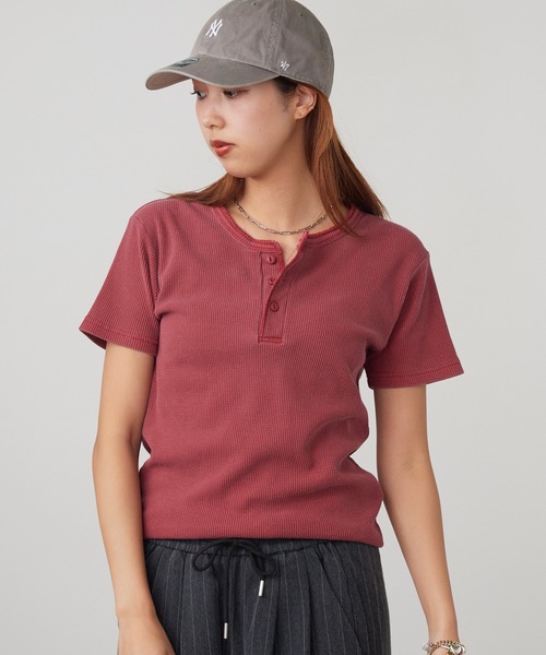 ROOP TOKYO ヘンリーネック tシャツ ピグメント加工ワッフルジャスト