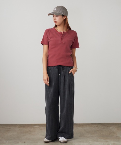 ROOP TOKYO ヘンリーネック tシャツ ピグメント加工ワッフルジャスト