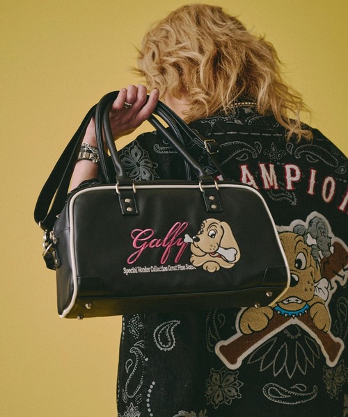 【極美品】ガルフィー レザーボストンバッグ 2way 犬ロゴ GALFY（ガルフィー） ボストンバッグ プチ家出BAG/犬ロゴ刺繍フェイク