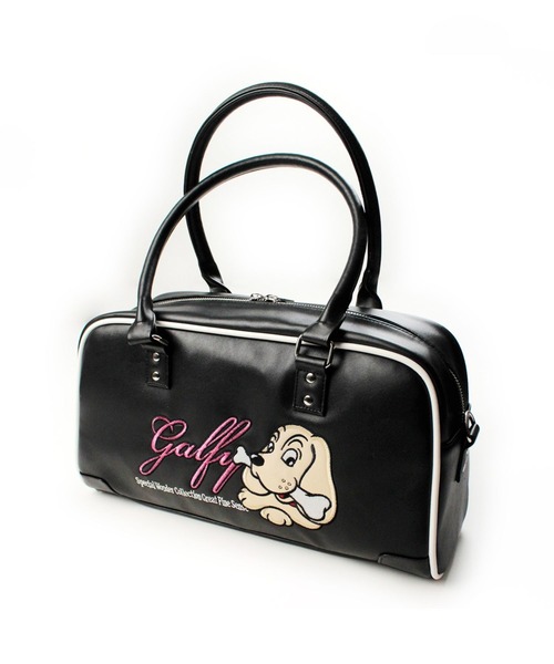 【極美品】ガルフィー レザーボストンバッグ 2way 犬ロゴ GALFY（ガルフィー） ボストンバッグ プチ家出BAG/犬ロゴ刺繍フェイク
