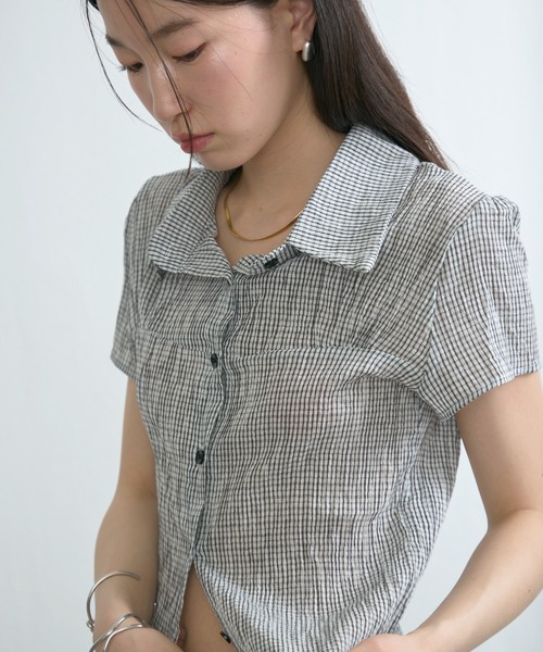 NUJOH ブラウス シャツ 半袖 Gingham Puff Sleeve Shirt / ギンガム
