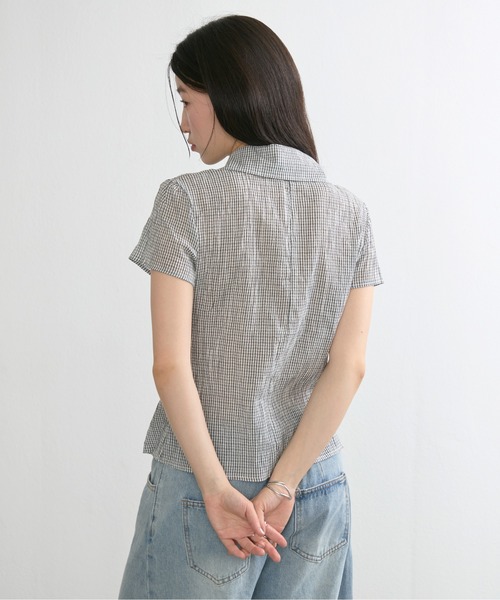NUJOH ブラウス シャツ 半袖 Gingham Puff Sleeve Shirt / ギンガム