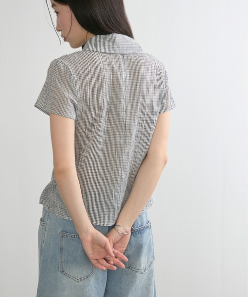 NUJOH ブラウス シャツ 半袖 Gingham Puff Sleeve Shirt / ギンガム