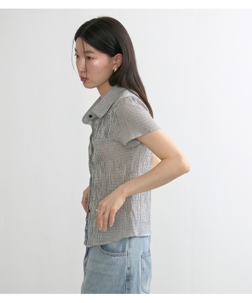 NUJOH ブラウス シャツ 半袖 Gingham Puff Sleeve Shirt / ギンガム