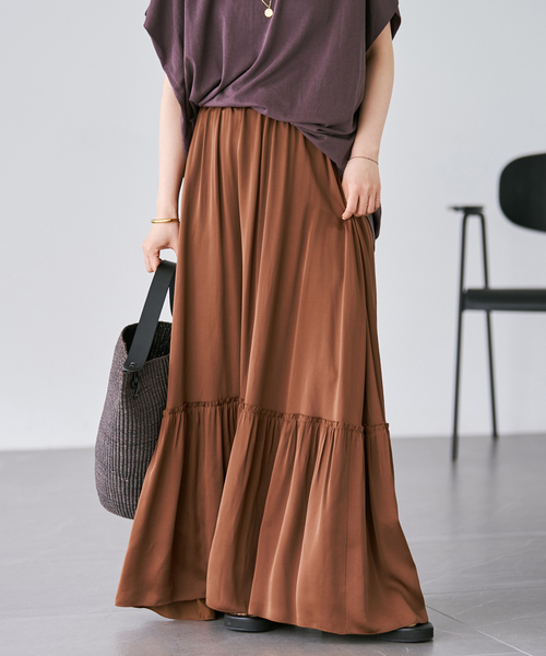 plage（プラージュ） ロング スカート satin gather スカート