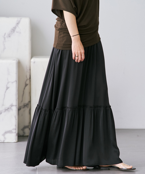 plage（プラージュ） ロング スカート satin gather スカート