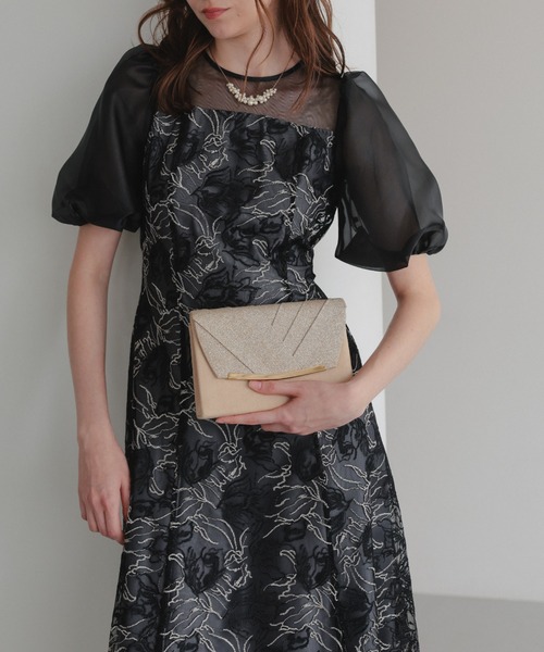 Dorry Doll 花柄刺繍レース プリーツドレス 、クラッチバッグ付き Dorry Doll（ドリードール） クラッチバッグ パーティーバッグ 3way異