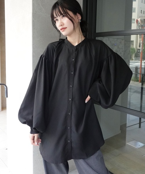 CORNERS ブラウス シャツ ボリュームスリーブバンドカラー