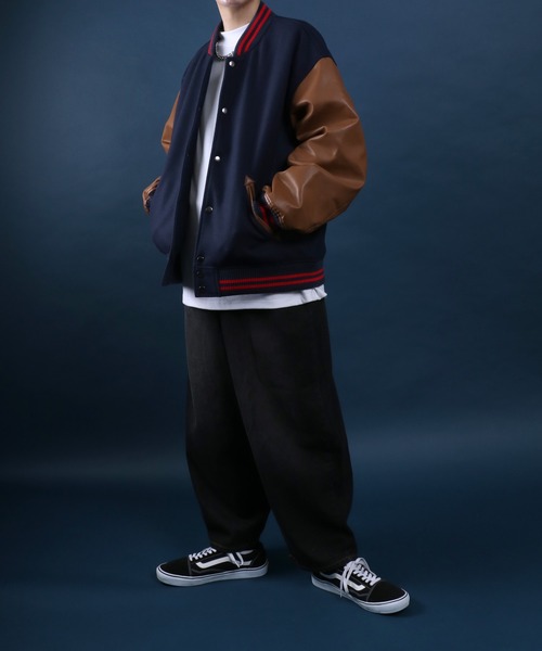 ANPAS スタジャン Synthetic Leather＆Melton Oversize Varsity