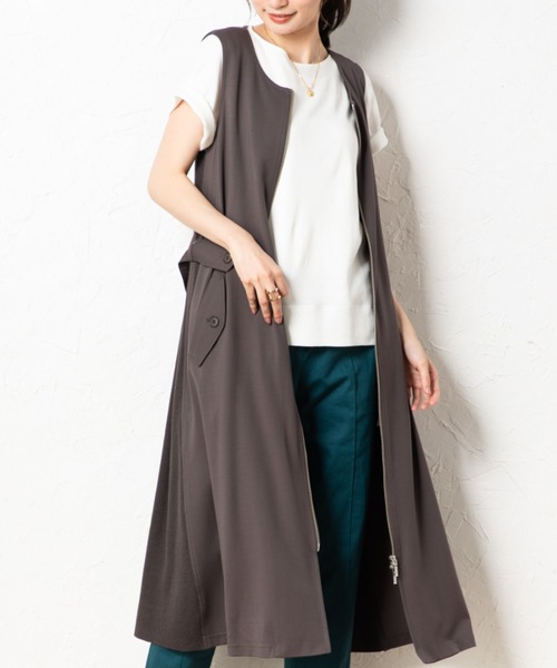 ベスト ジレ フレンチリネン混デニムＺＩＰジレ レディース