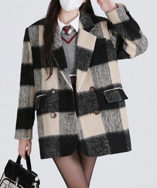 Sibra（シブラ） コート チェスターコート シャギーチェック柄ミドル丈