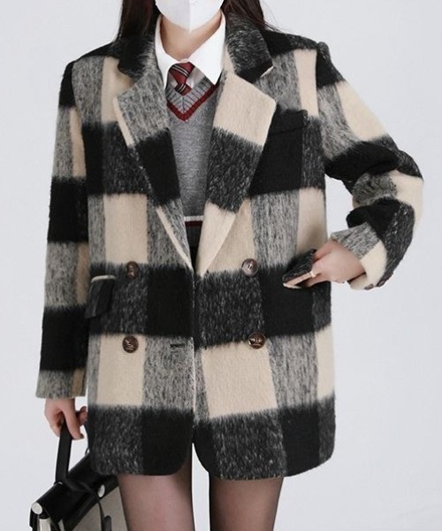 Sibra（シブラ） コート チェスターコート シャギーチェック柄ミドル丈
