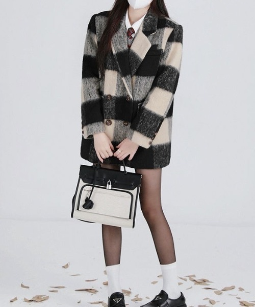 Sibra（シブラ） コート チェスターコート シャギーチェック柄ミドル丈