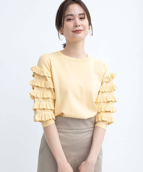 ニット セーター 「WEB限定カラーあり」MINA 袖フリルニットプルオーバー レディース