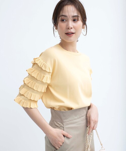 ニット セーター 「WEB限定カラーあり」MINA 袖フリルニットプルオーバー レディース 組曲 ニット セーター 「WEB限定カラーあり」MINA 袖フリル