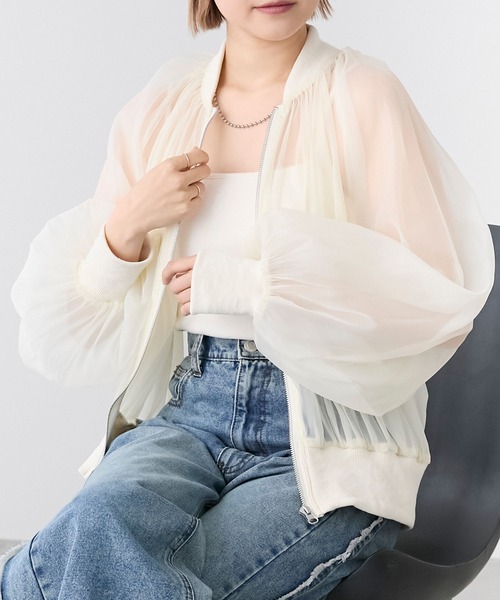 ジャケット ブルゾン レディース 「forksy.」シアーオーガンジーリブ 