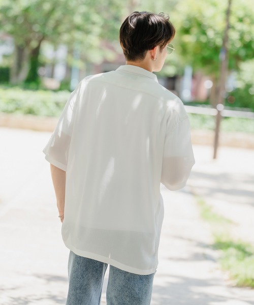 【Reigning Champ】リネン混紡・メッシュニット・半袖シャツ improves シャツ 楊柳 リネン混 半袖 オープンカラーシャツ