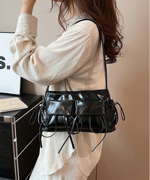 バッグ 00s leather bag Y2K lgb Japanese Label gossip!ロサンゼルス ショルダーバッグ バッグ Y2K リボン 4ポケット