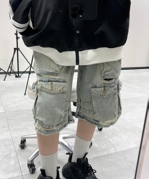 OUT OF FRAMe gray denim half パンツ デニム セール】Crack Design Curve Denim / クラックデザインカーブ