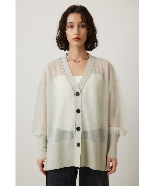 crie conforto カーディガン 配色ラインシアーカーディガン レディース