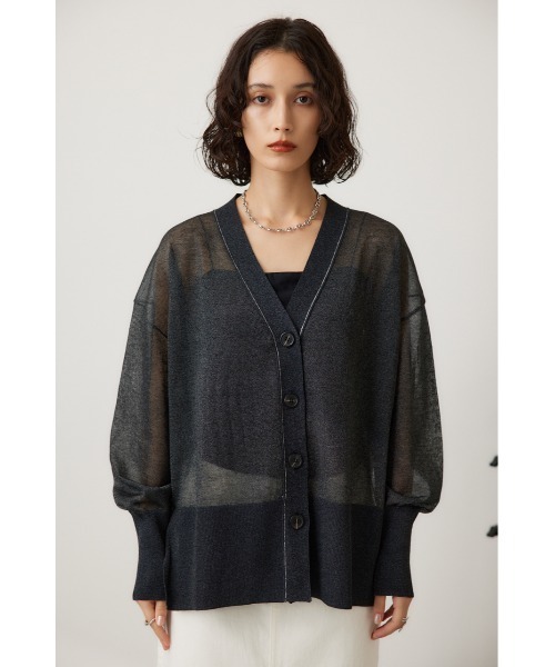 crie conforto カーディガン 配色ラインシアーカーディガン レディース
