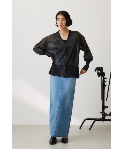 crie conforto カーディガン 配色ラインシアーカーディガン レディース