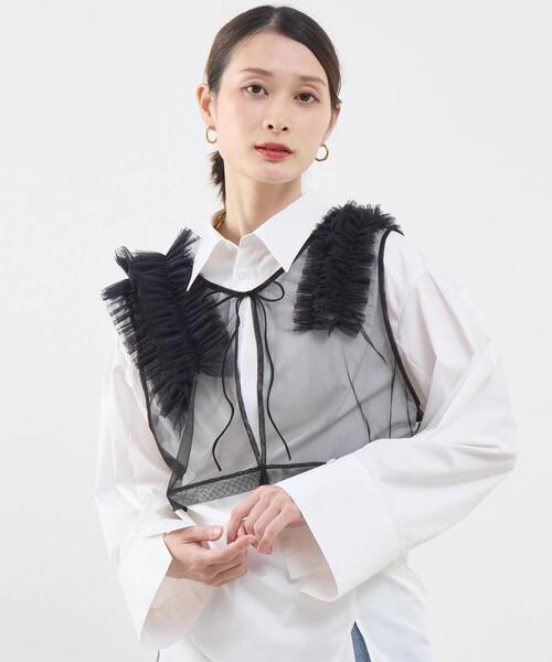 tシャツ ストレッチチュールフリルシアーベスト レディース