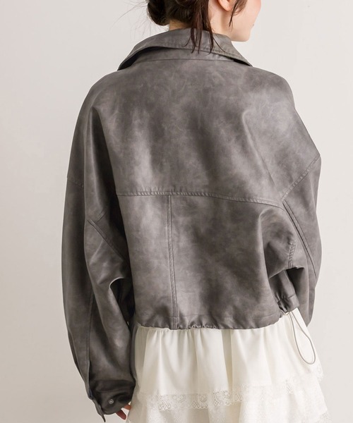OLIVE des OLIVE ショート丈 ブルゾン エコレザー ジャケット OLIVE des ブルゾン アウター ショート丈エコレザーブルゾン