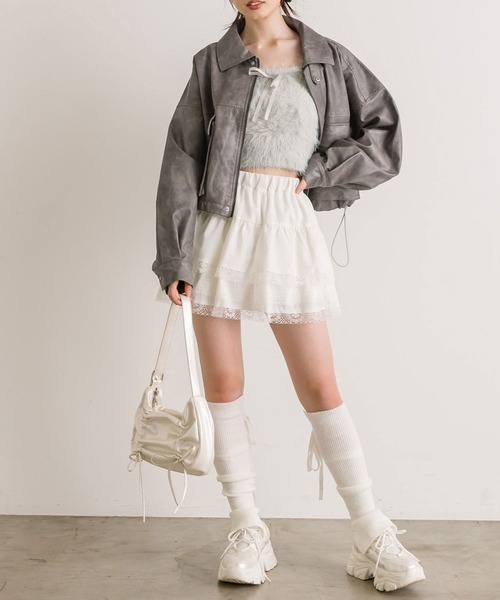 OLIVE des OLIVE ショート丈 ブルゾン エコレザー ジャケット ショート丈エコレザーブルゾン | OLIVE des OLIVE(オリーブ デ