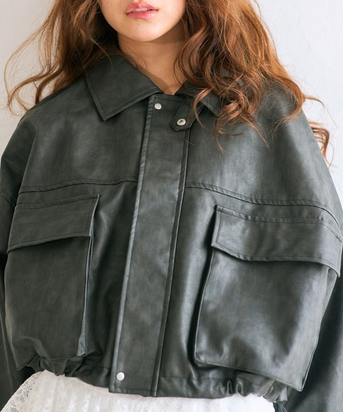 OLIVE des ブルゾン アウター ショート丈エコレザーブルゾン