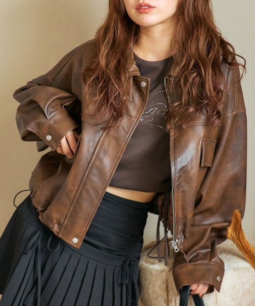 OLIVE des OLIVE ショート丈 ブルゾン エコレザー ジャケット ショート丈エコレザーブルゾン | OLIVE des OLIVE(オリーブ デ
