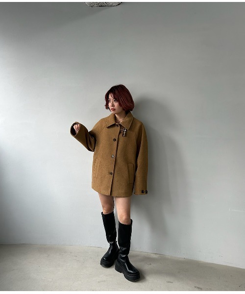 コート アウター チェック柄 スタンドネック ハーフコート FD24W275