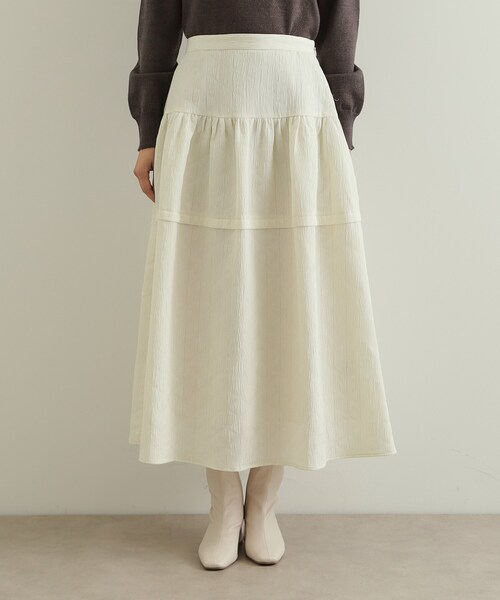 chataro エストネーション キルティングフレアスカート ホワイト OPAQUE.CLIP（オペークドットクリップ） スカート キルティングフレア