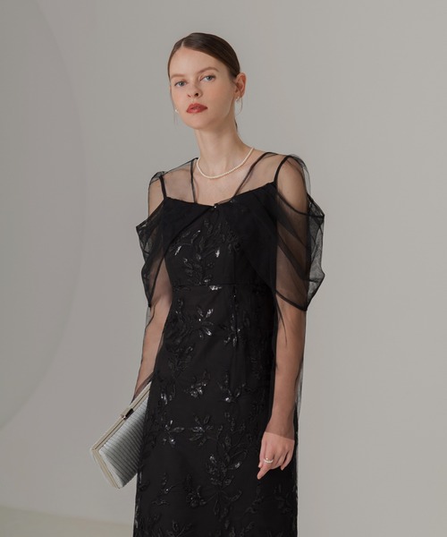 LEJA チュールロングスリーブリーフIラインドレスワンピース美脚効果結婚式 Leja ドレス 「LEJA」チュールロングスリーブリーフIライン