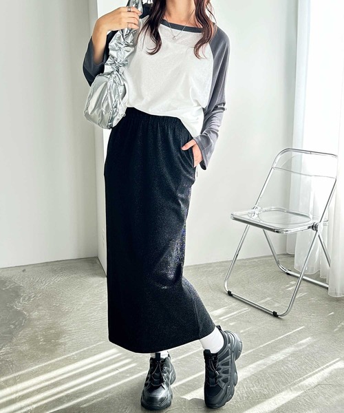 ロング スカート 「FIRSTMOODコラボ」すっきり見え！ラメタイトロングスカート | FIRST MOOD | 04