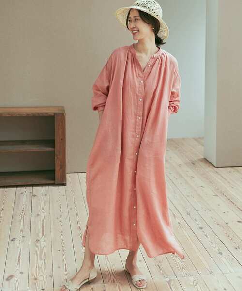 URBAN RESEARCH DOORS ワンピース リネンギャザーワンピース