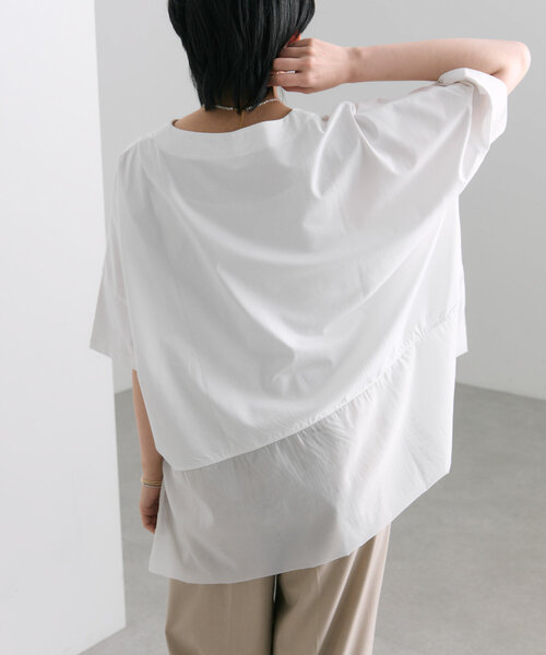 ear PAPILLONNER 裾シアーTシャツホワイトSUM1 STYLE 裾シアーTシャツ【SUM1 STYLE(スミスタイル)】（Tシャツ