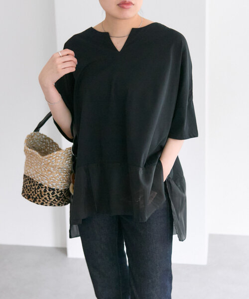 ear PAPILLONNER 裾シアーTシャツホワイトSUM1 STYLE ear PAPILLONNER tシャツ 裾シアーTシャツ「SUM1 STYLE(スミ