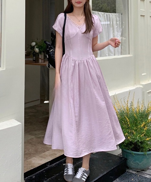 春の女子会やデートにぴったり❤️パフショルダーロングワンピース【シンプル】 結婚式・お呼ばれ対応 | 2wayオフショルダーワンピースドレス